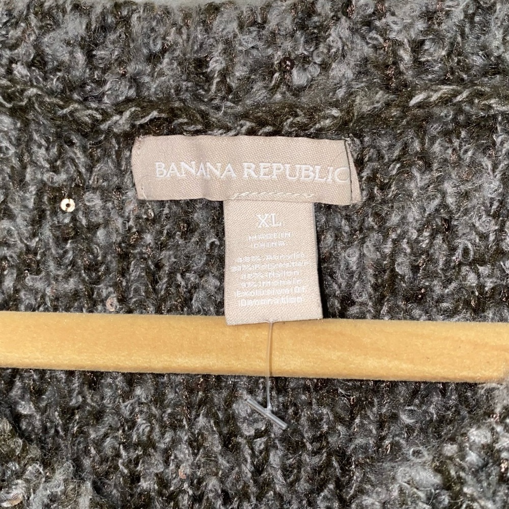 Banana Republic Cardigan Grey XL Merino Wool Blend Hook Closure Sequins GUC AA07 - Picture 3 of 7